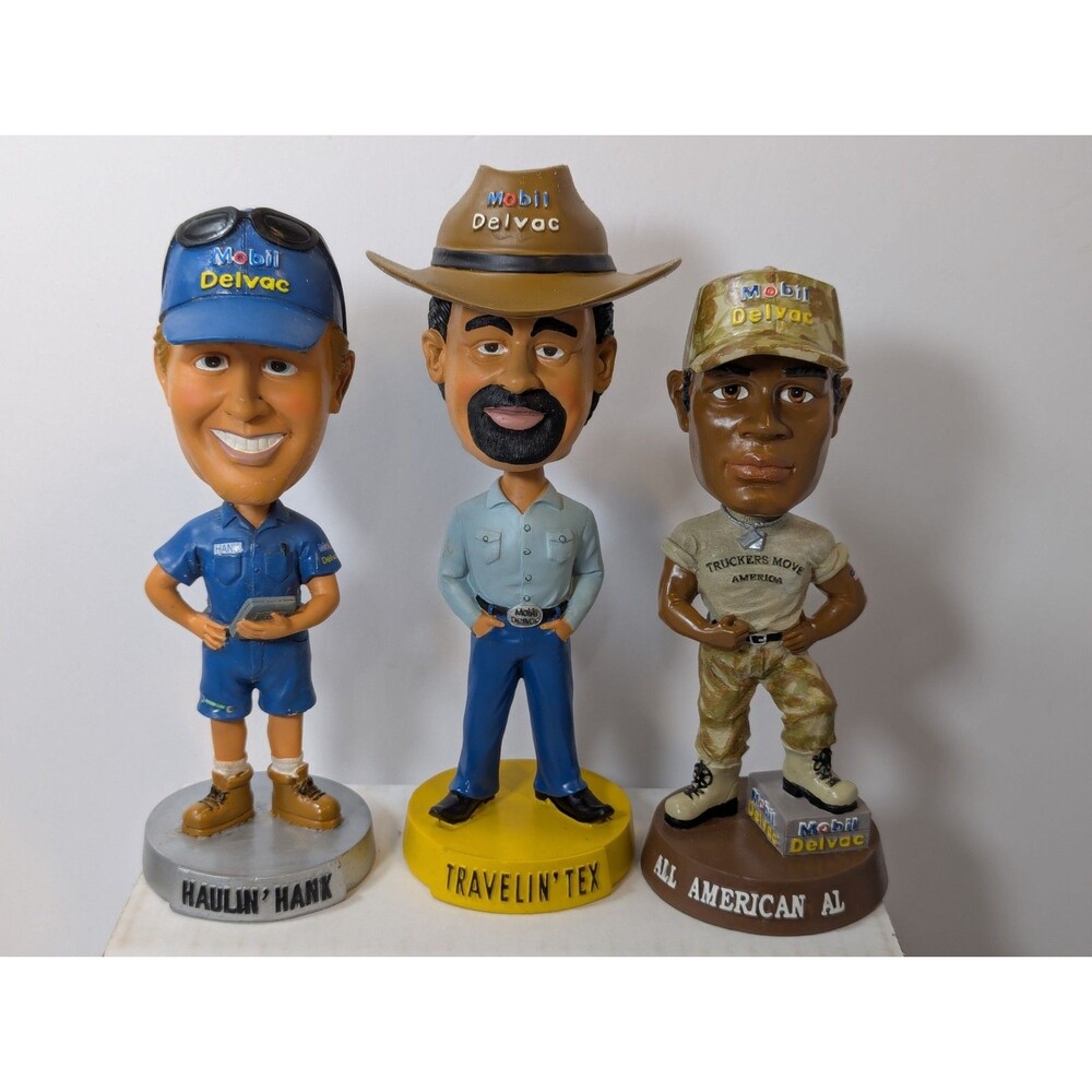 Mobil Delvac Haulin' Hank, All American Al, Travelin Tex Bobble Heads Lot Of 3
